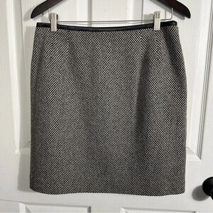 Talbots 12 petite wool blend skirt with leather trim, black/white microcheck